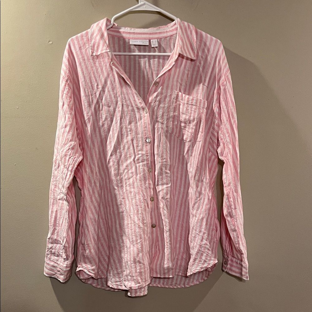Susan Graver Linen Blend Striped Blouse